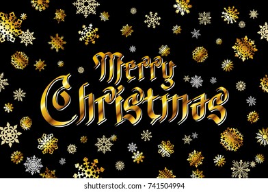 gothic Merry Christmas black lettering design. snow xmas Vector illustration EPS 10