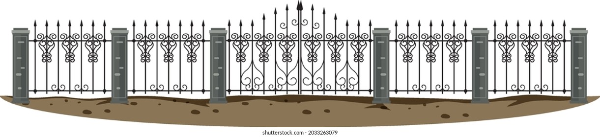 Gothic metal gate on white background illustration