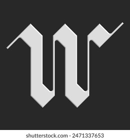 Gothic monogram letter W serif logo creative initial front 3d shape, black and white gradient typography latin font design element, simple calligraphy artistic mark.