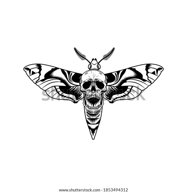 Gothic Moth Skull Vector Illustration Monochrome Stock Vector (Royalty ...