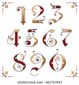 Gothic numerals with bronze effect