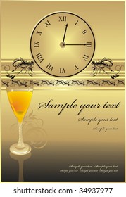 Gothic ornament, clock and glass. Wrapping. Vector