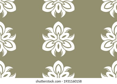 Gothic ornament white on  pastel green seamless pattern. Old ornate background 
