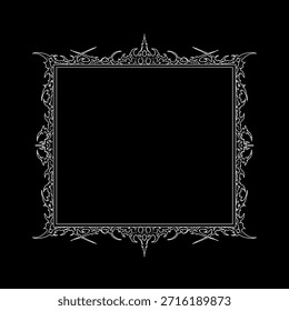 Quadro ornamental gótico com design vetorial de detalhes de canto medieval escuro para design de tatuagem, layout de cartaz, capa de álbum e arte oculta