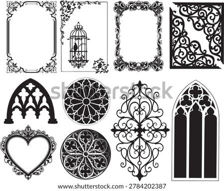 Gothic Ornamental Frames and Cathedral Windows Vector Set

