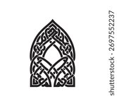 Gothic Pointed Arch Celtic Knot Vector Design Intricate Interlocking Line Art Illustration for Spiritual Branding and Tattoo Template