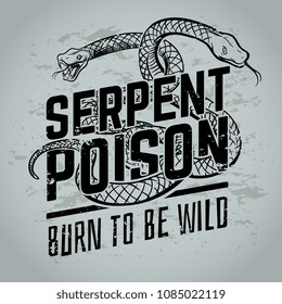 Gothic poster with viper snake. Vintage tattoo or t-shirt vector design. Illustration of reptile wild cobra danger grunge
