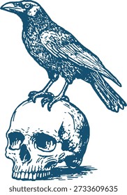 Gothic Raven Crow on Skull Vector Illustration