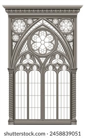 Gothic realistic cathedral window with stained glass