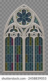 Gothic realistic cathedral window with stained glass