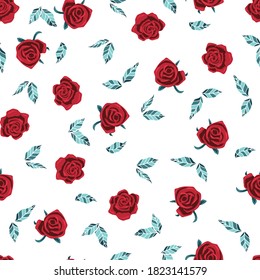 Gothische rote Rosen und Blätter auf weißem Hintergrund, Vektorgrafik ohne Nahaufnahme