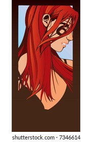 gothic redhead girl, original vector illustration