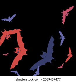 Gothic Retro Eyes Night Flying Bats Art Pattern. Black Colorful Red Purple Scary Bats Vector Design Pic. Creepy Attack Spooky Chaos Background. Pink Motion Sky Print Halloween Art Illustration.