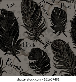 Gothic romantic background from black bird feathers