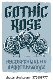 Gothic Rose font illustration. Vector font composition. Typeface vector illustration. Rose vector illustration.