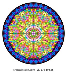 Rosa gótica en la catedral medieval. Hermosa vidriera de colores. Estilo arquitectónico gótico. Arquitectura en iglesias francesas. Edad Media en Europa Occidental. Vector dibujado a mano.