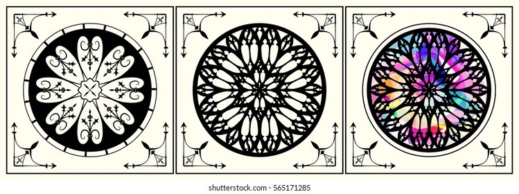 Gothic rose set, gothic architecture element, gothic window