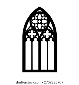 Gothic Rose Fenster Lanzette Silhouette Vektorgrafik: Kirchenfenster mit Quatrefoil Tracery und Spitzbogen