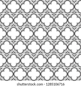 Gothic rosette seamless pattern. Popular architectural motiff in Medieval european art. Element for designing Coats of arms, medieval style illustrations. Black and white. EPS 10 vector illustration