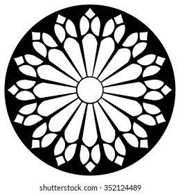 Gothic rosette window pattern, vector black and white illustration