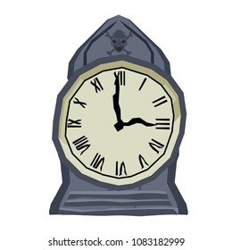 Gothic scary clock with skull on white background