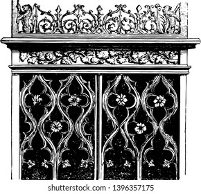 Gothic Screen is designed flamboyant oak design vintage line drawing or engraving illustration.