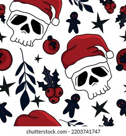 Gothic Seamless Pattern For Christmas. New Year. Festive Toys And Sweets. Halloween.