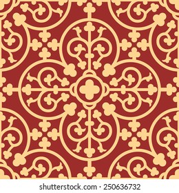 Gothic seamless pattern. Geometrical royal elements in a medieval style. Ornament for a tiles and mosaics. Vector illustration