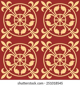 Gothic seamless pattern. Geometrical royal elements in a medieval style. Ornament for a tiles and mosaics. Vector illustration