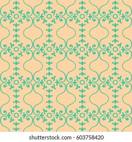 Gothic seamless pattern. Geometrical royal elements in a medieval style. Ornament for a tiles and mosaics. Vector illustration with green pattern.