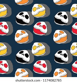 Gothic seamless pattern for halloween horror creepy creature of skeleton skull reaper head ghost vector illustration trendy fashion and textile print.