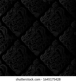 Gothic seamless pattern on a black background. Manually drawn plant elements. Vector 10 EPS.