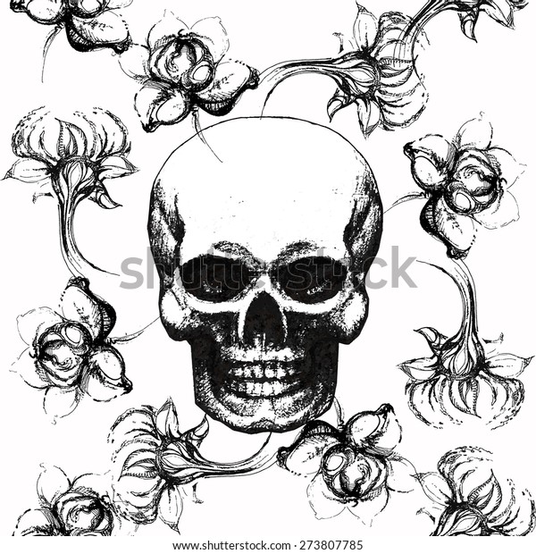 Gothic Seamless Pattern Roses Skulls Skull Stock Vector (royalty Free 