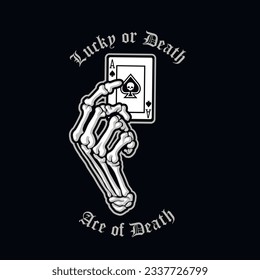 Gothic sign with ace of spades and skeleton arm, grunge vintage design t shirts
