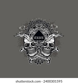 Gothic sign with ace of spades with skulls, grunge vintage design t shirts