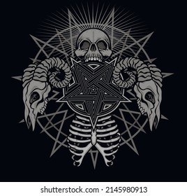 Gothic sign with Aries skull, grunge vintage design t shirts