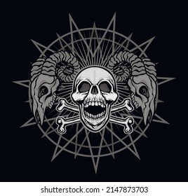 Gothic sign with Aries skull, grunge vintage design t shirts