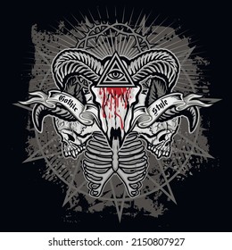 Gothic sign with Aries skull, grunge vintage design t shirts
