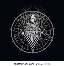 Gothic sign with Aries skull, grunge vintage design t shirts

