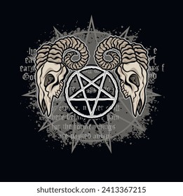gothic sign with Aries skull(Hand drawn vector image), grunge vintage design t shirts