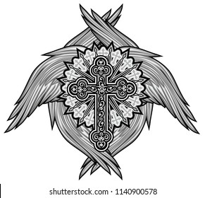 Gothic sign with cross and wings, grunge vintage design t shirts
