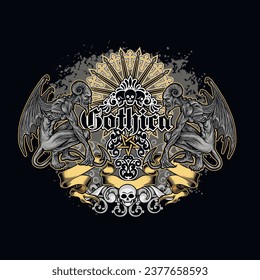 Gothic sign with demons and skull, grunge vintage design t shirts
