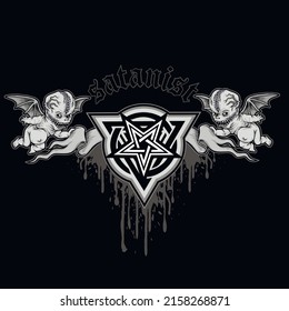 Gothic sign with evil angels and pentogram, grunge vintage design t shirts

