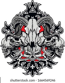 Gothic sign with goat skull, grunge vintage design t shirts
