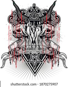 Gothic sign with goat skull, grunge vintage design t shirts