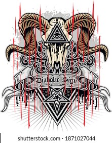 Gothic sign with goat skull, grunge vintage design t shirts