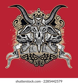 Gothic sign with goat skull, grunge vintage design t shirts