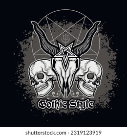 Gothic sign with goat skull, grunge vintage design t shirts
