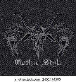 Gothic sign with goat skull (Hand drawn vector image), grunge vintage design t shirts
