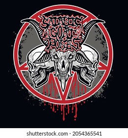 Gothic sign with goat skull and pentagram, grunge vintage design t shirts